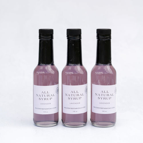 Three bottles of all Natural lavender syrup great for flavoring teas, coffees and mixed drinks. 
