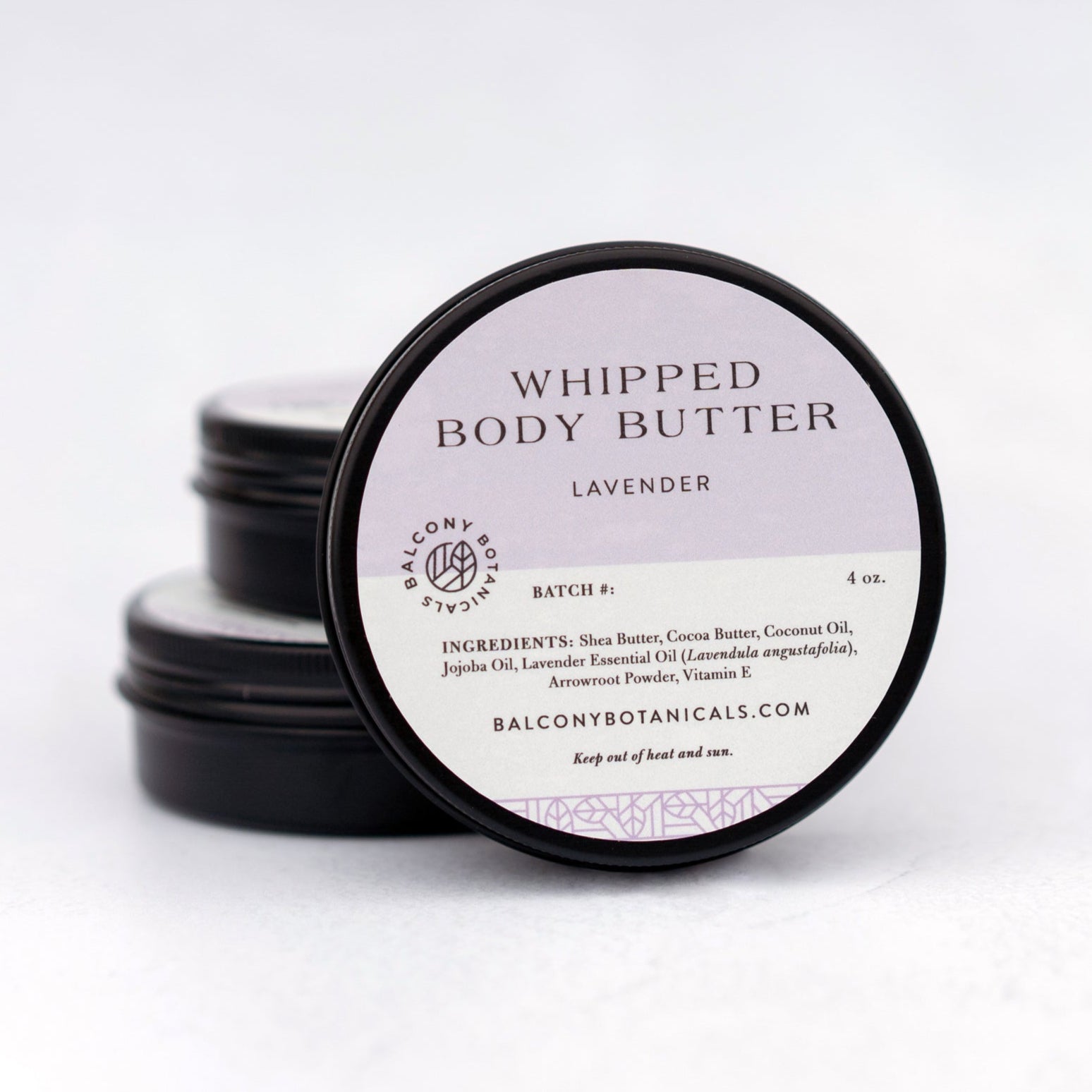 Lavender scented Whipped body butter in a black tin 